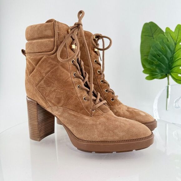 Aquatalia Iole Quilted Suede Lace-Up Booties Women 10.5 Brown Weatherproof Boots - Picture 2 of 16